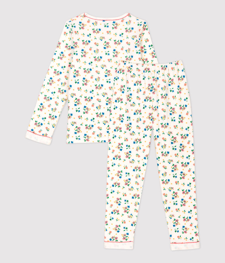 Kinderpyjama aus Doppeljersey mit Blumenmotiv f&uuml;r M&auml;dchen weiss MARSHMALLOW/weiss MULTICO